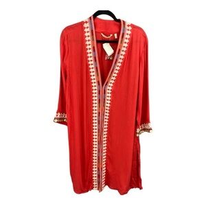Soft Surroundings Coral Hacienda Gauzy Beaded Long Kimono Topper Size XLP New